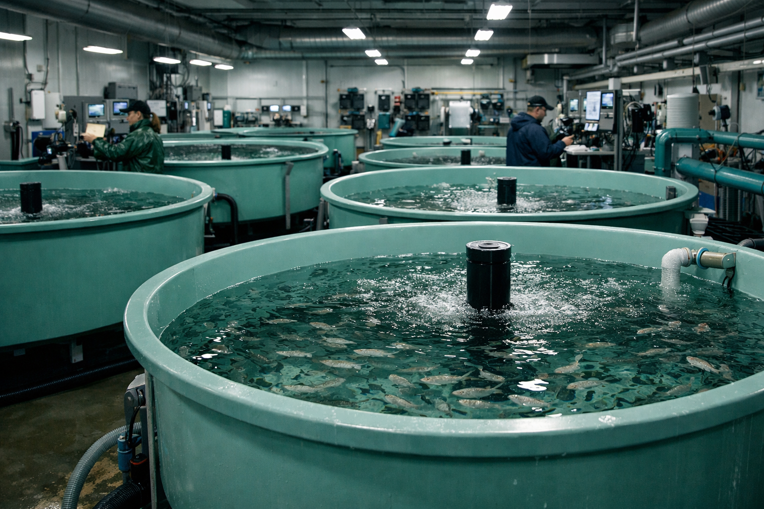 Interior de centro de cultivo de salmones juveniles — respuesta inmune adaptativa celular, Salmon Immunology Series Capítulo 13